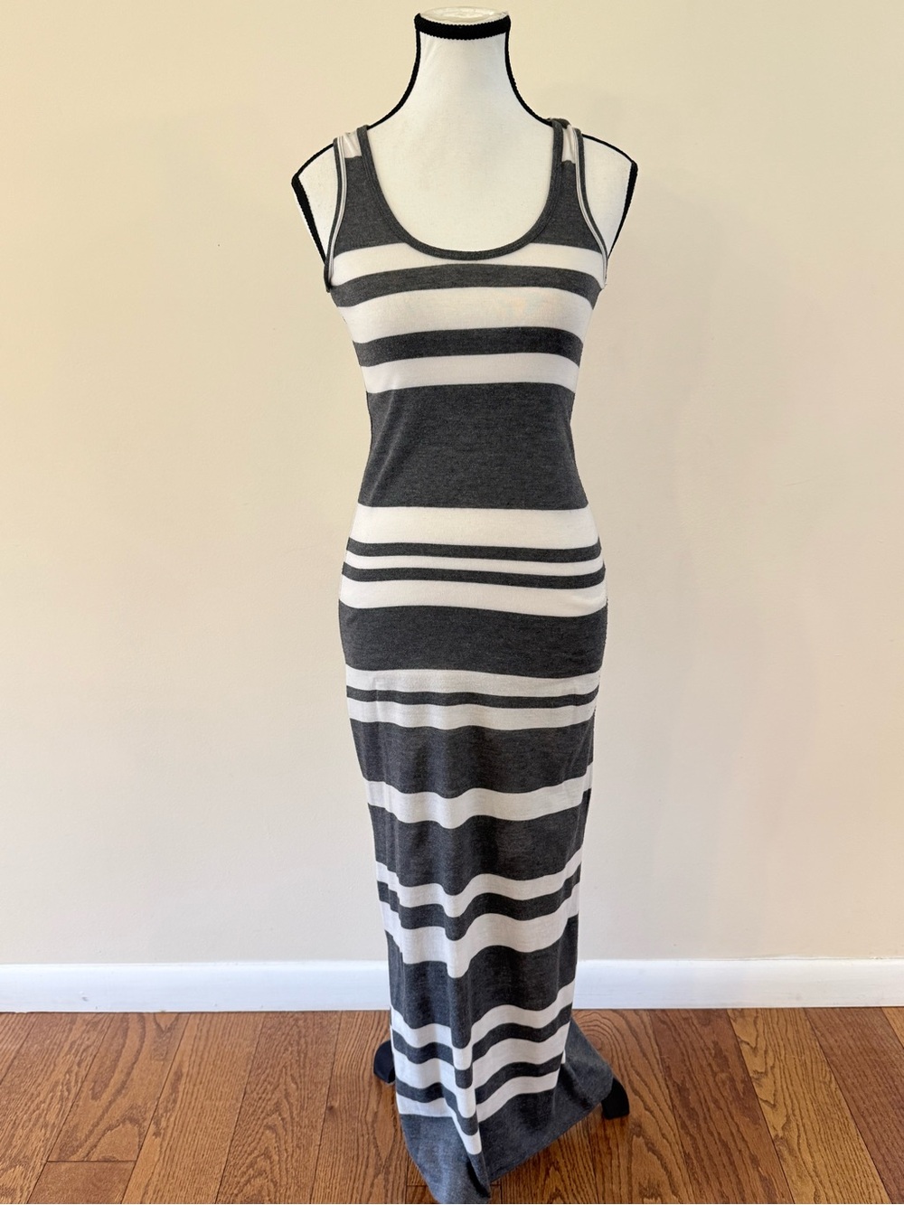 feathers Gray & White Striped Tank Maxi Dress size small